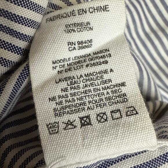 Theory Lexanda Mason White Blue Striped Long Bell Sleeve Peplum Blouse Top Sz XS - Picture 8 of 9